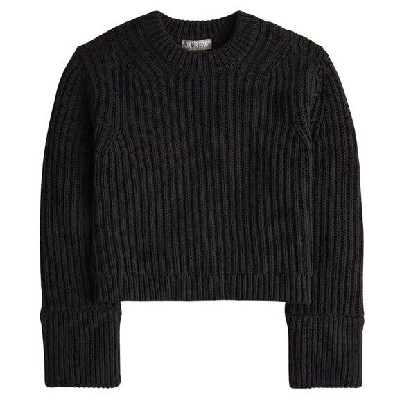 J. CREW Heritage Black Cotton Fisherman Crewneck Sweater $98 EUC S - Picture 1 of 4